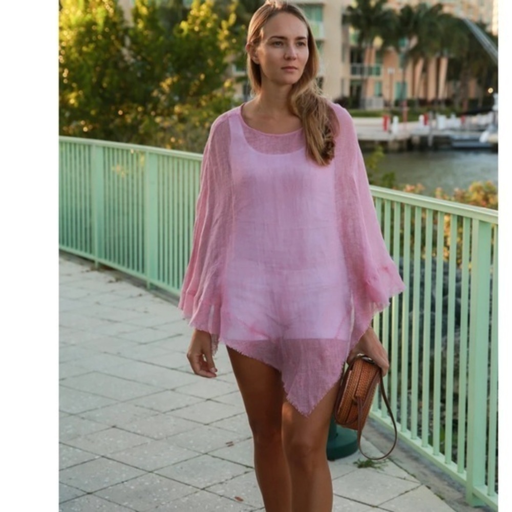 NWT Vikolino sheer linen poncho in lavender one size